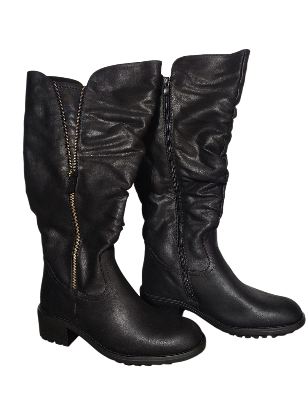 New Faux Leather Black Knee High Chunky Slouch Boots Size 10
